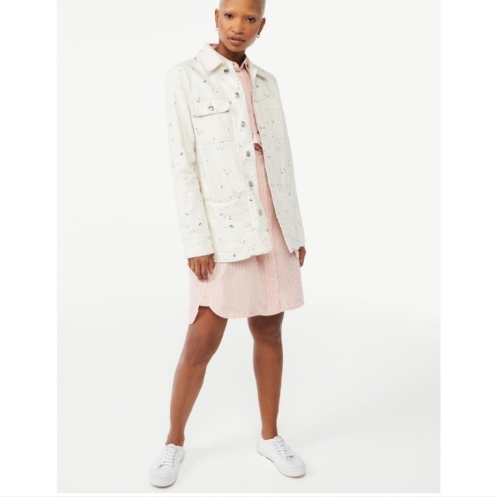 Free Assembly White Floral Relaxed Denim Jacket